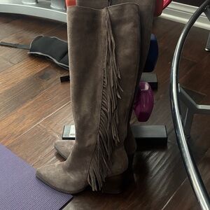 Steve Madden Gray Fringe Suede Knee-High Boots